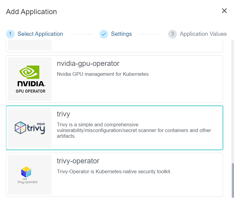 Select Trivy Application